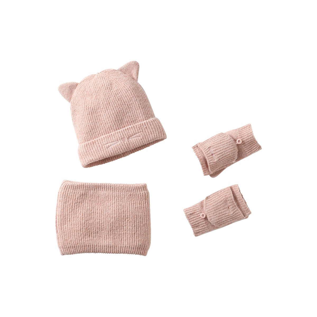Ensemble bonnet, snood et mitaines beige poudré, VERTBAUDET
