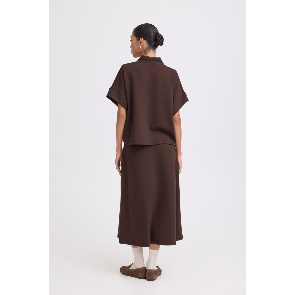 Blouse manches courtes, col V, coupe ample marron java, B.YOUNG