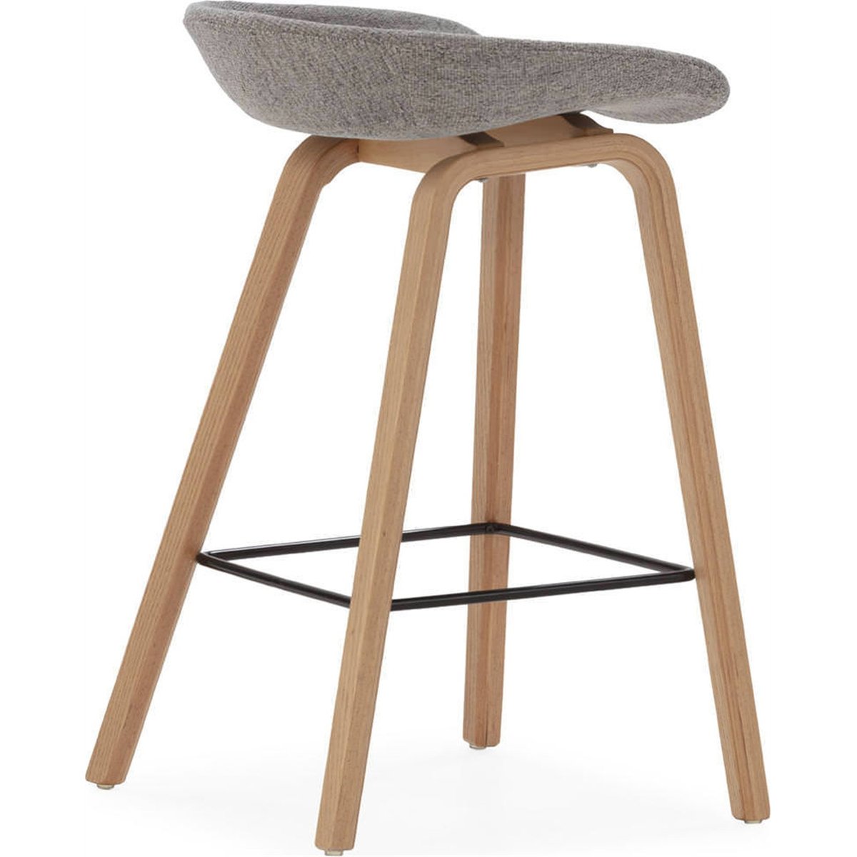 Tabouret haut en hêtre et tissu naturel et gris, RECOLLECTION
