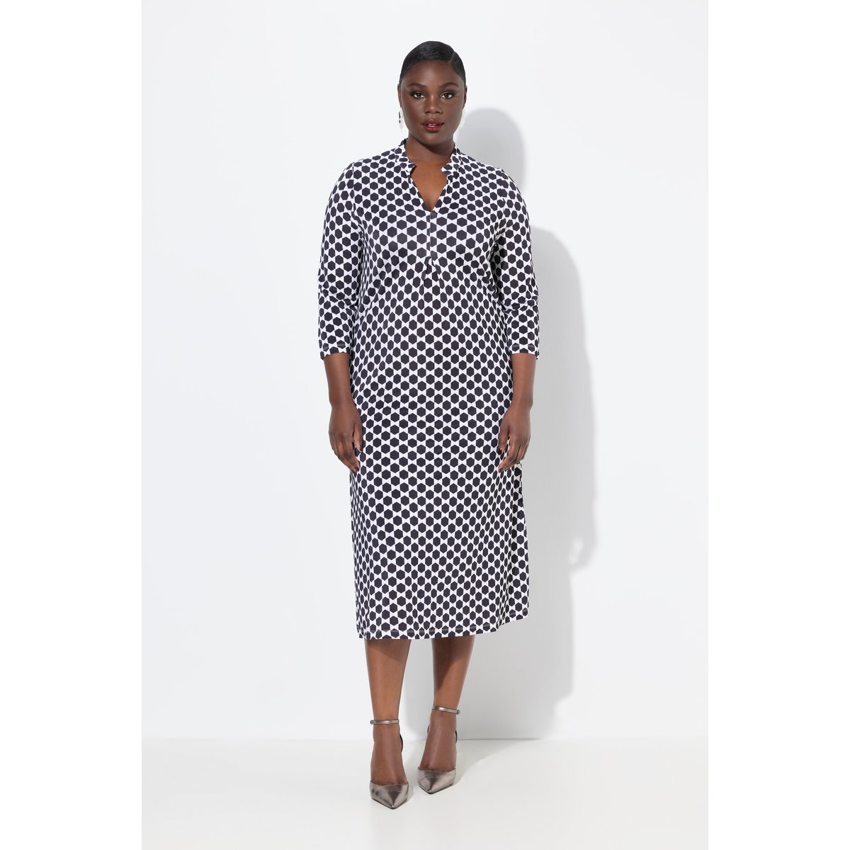 Robe midi en tissu piqué, tombé fluide blanc neige, ULLA POPKEN