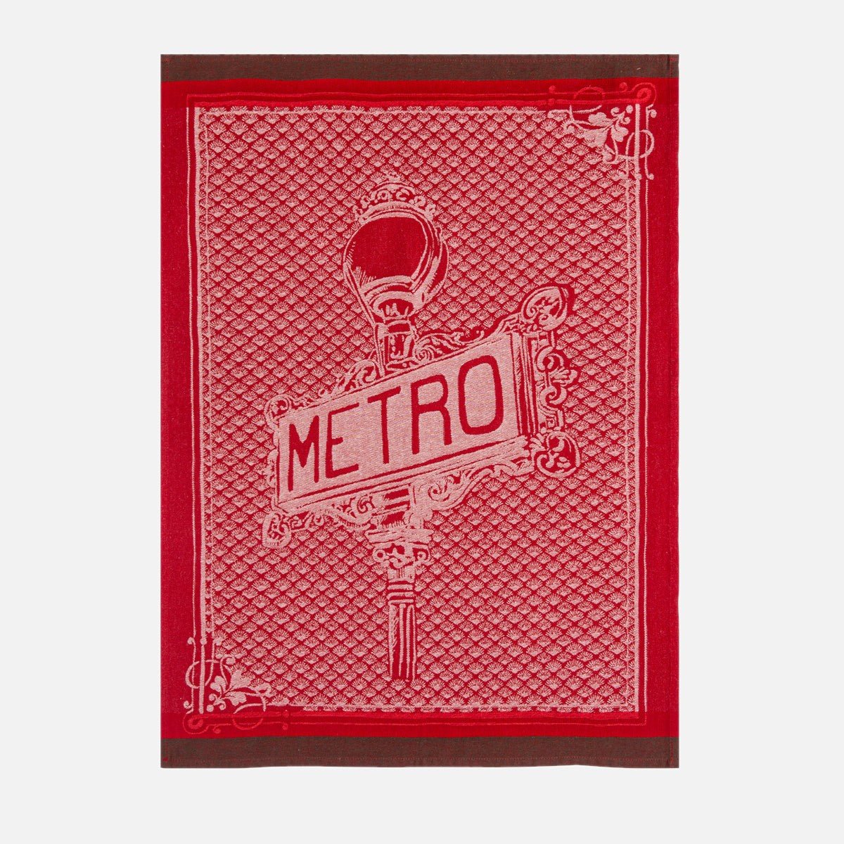 Torchon jacquard en coton PANNEAU MÉTRO rouge, COUCKE
