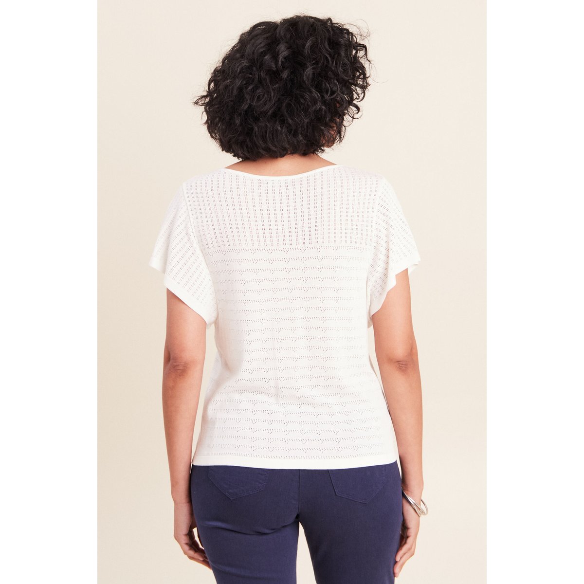 Pull col tunisien manches courtes ecru, BREAL