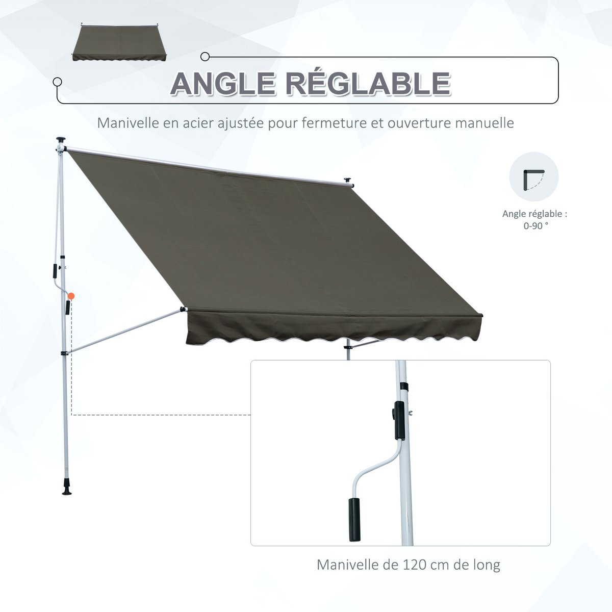 Auvent pare-soleil Aluminium Gris gris, OUTSUNNY