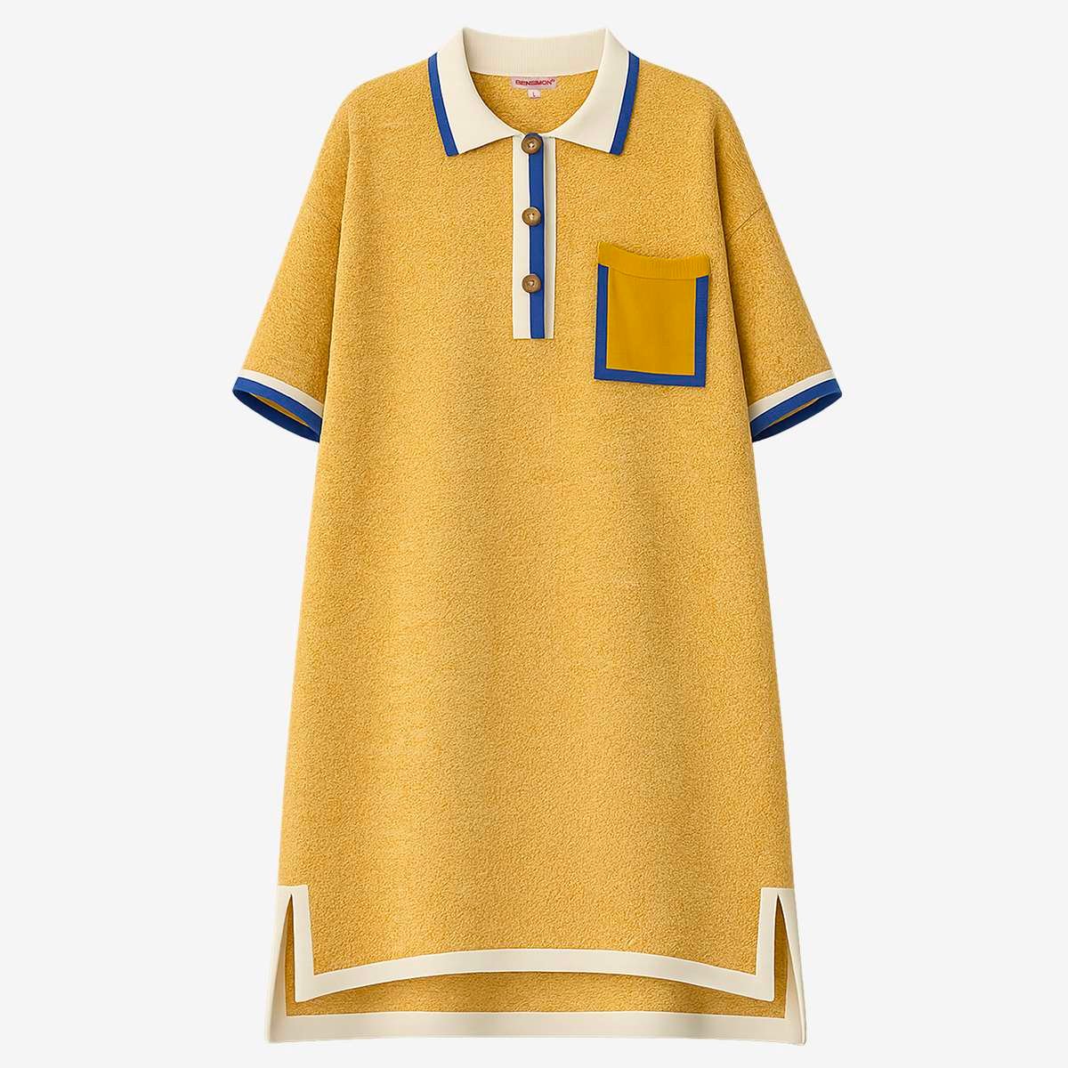 Robe polo courte en coton et lin PETERSON ivoire-caramel, BENSIMON