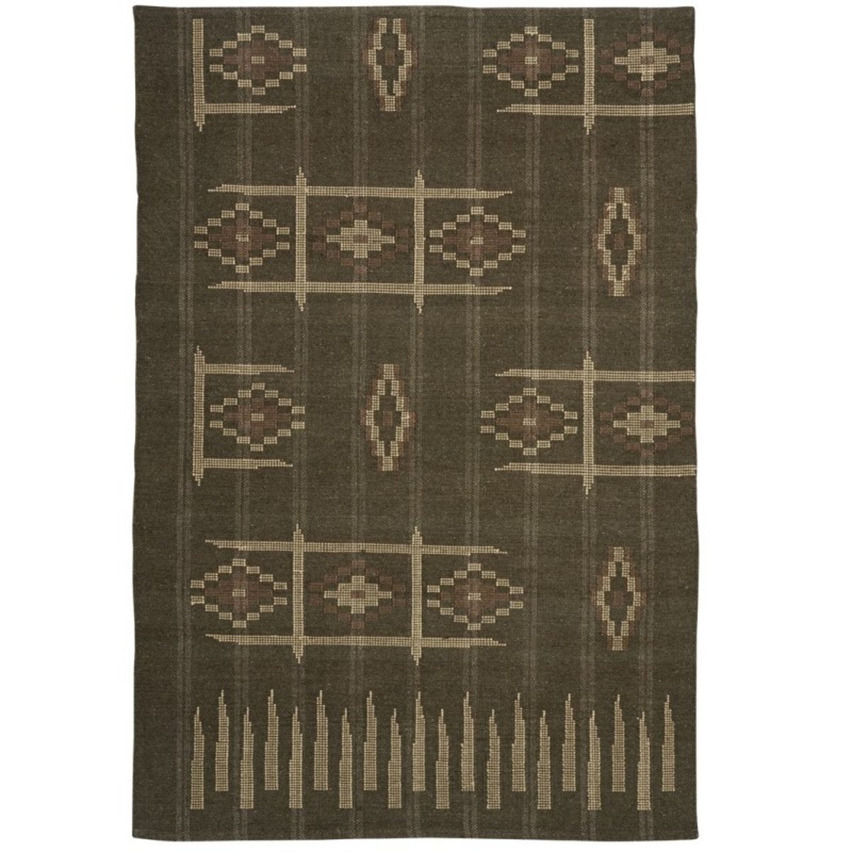 Tapis coton tissé à la main motif vert kaki, MADAM STOLTZ