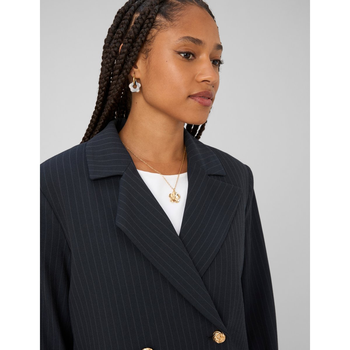 Blazer court rayé bleu foncé, BZB