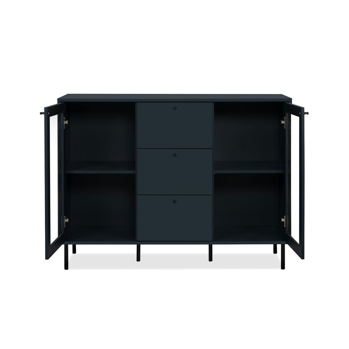 Buffet vitrine bleu sombre 2 portes 3 tiroirs RAVEN bleu, PIER IMPORT