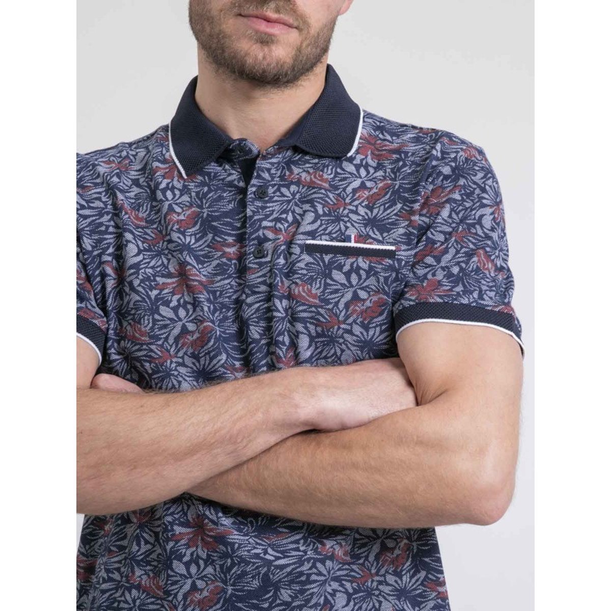 Polo Manches Courtes Pur Coton Motifs Parubol bleu marine, RITCHIE