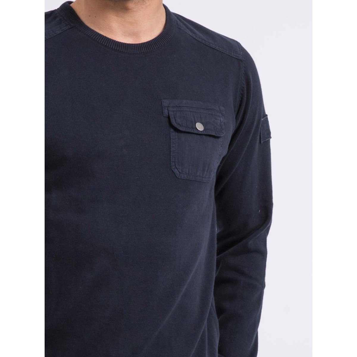 Pull Fin Col V Coton Anton bleu marine, RITCHIE