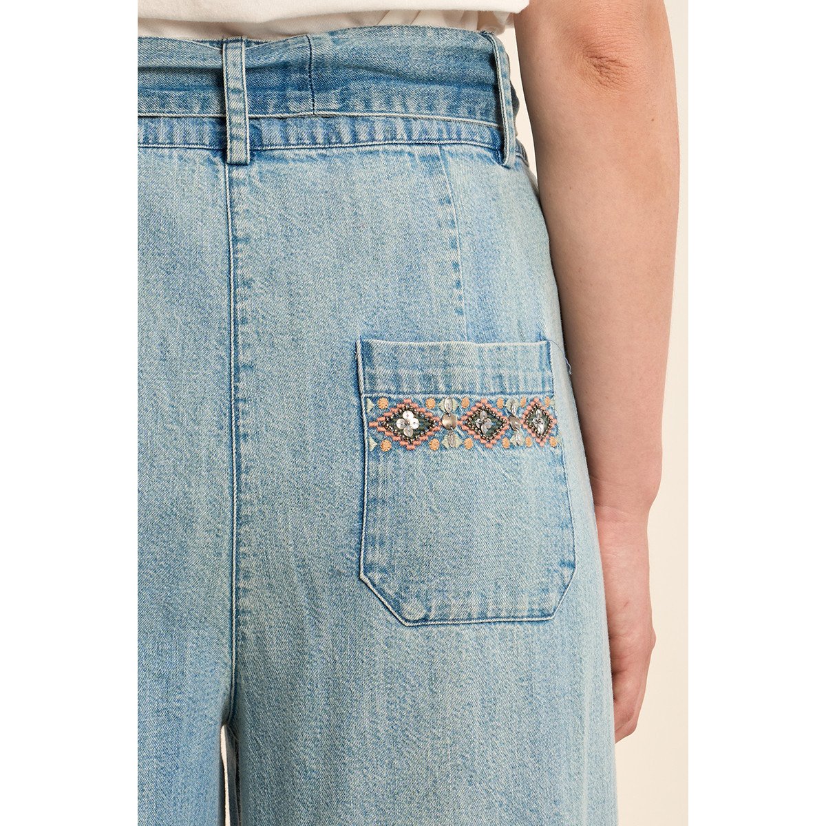 Pantalon taille haute, en coton bleu, MOLLY BRACKEN