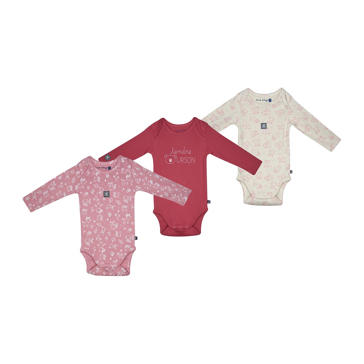 Lot de 3 bodies philae manches longues rose, SUCRE D'ORGE