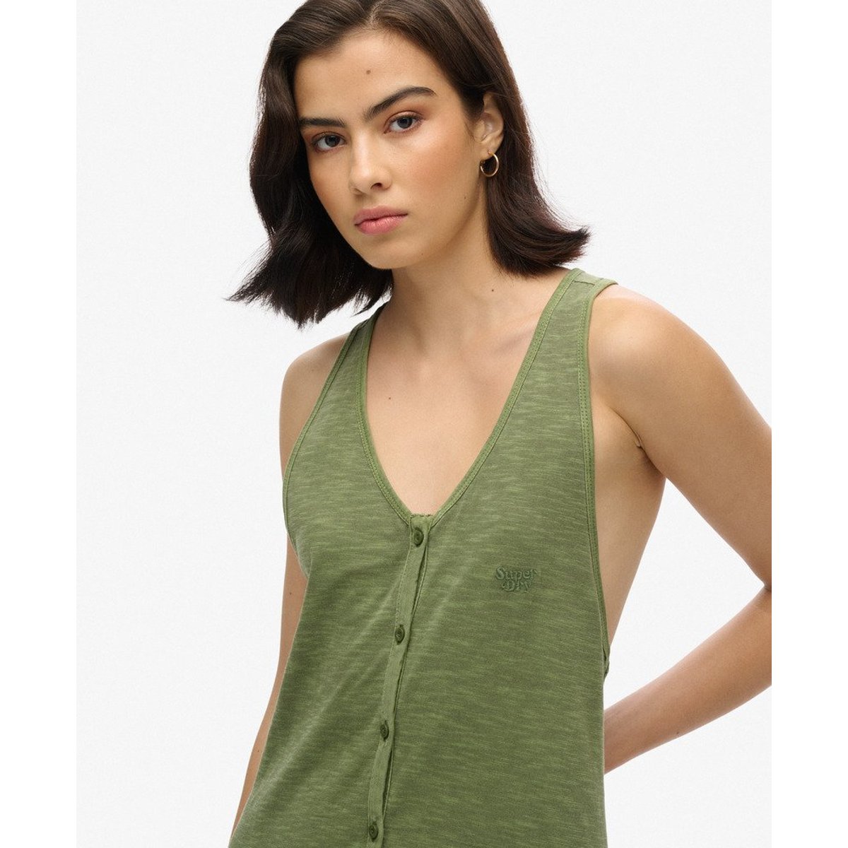 Robe de plage mi-longue en jersey vert olive kaki, SUPERDRY