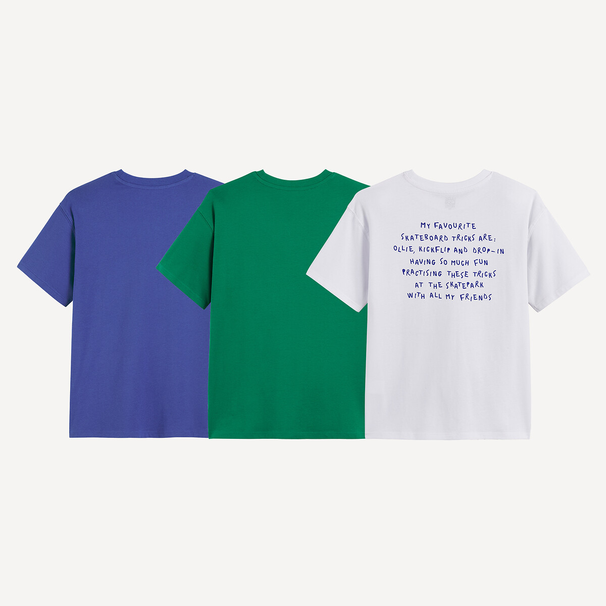 Lot de 3 T-shirts col rond à manches courtes blanc + bleu + vert, LA REDOUTE COLLECTIONS