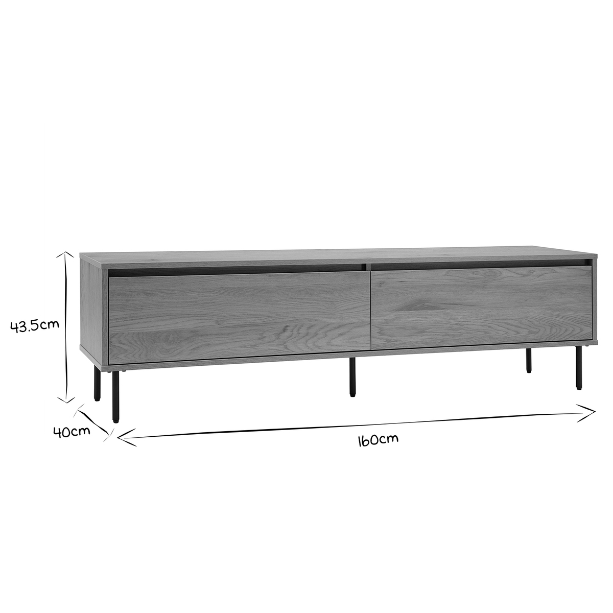 Meuble TV finition bois clair chêne 2 tiroirs L160 cm ARAGON chêne clair, MILIBOO
