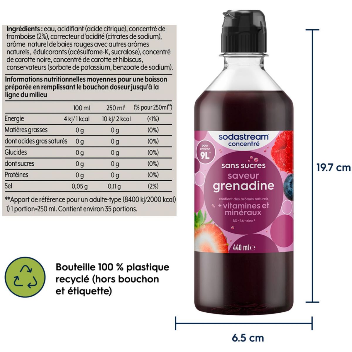 Concentré saveur grenadine sans sucres 440mL couleur unique, SODASTREAM