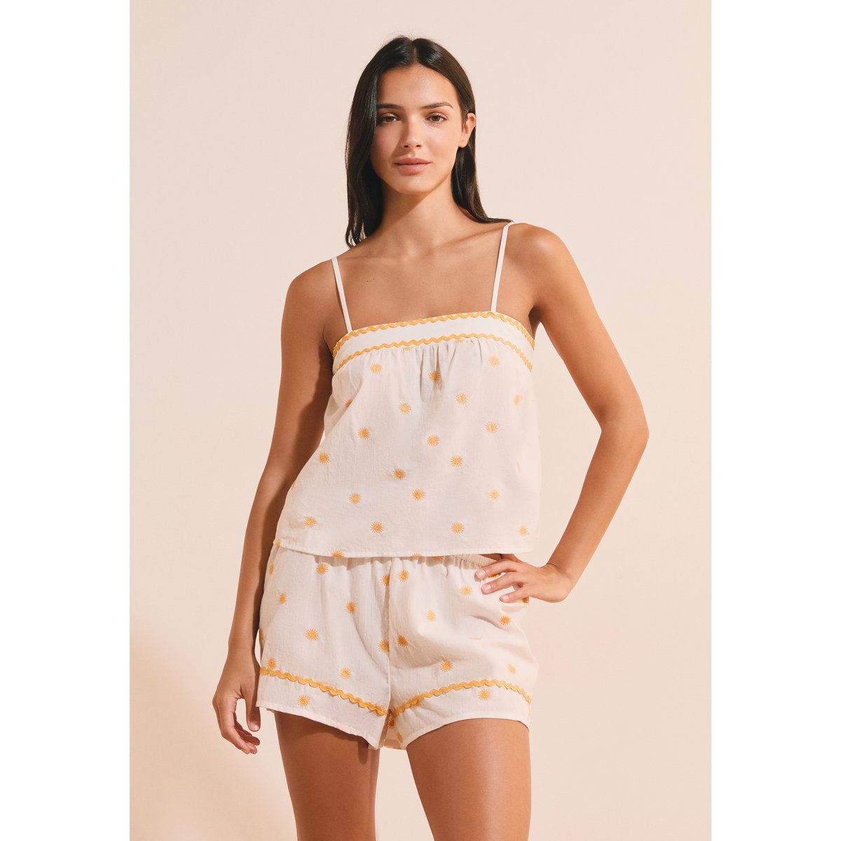 Caraco avec motifs soleil en coton MARILLA ecru, ETAM