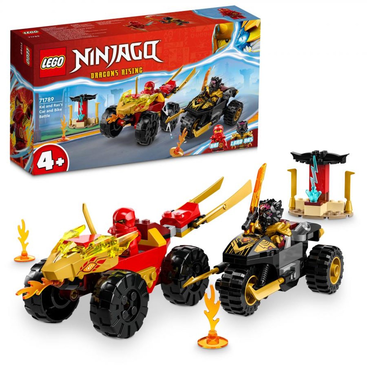 71789 Le combat en voiture et en moto de kai et ras multicolore, LEGO