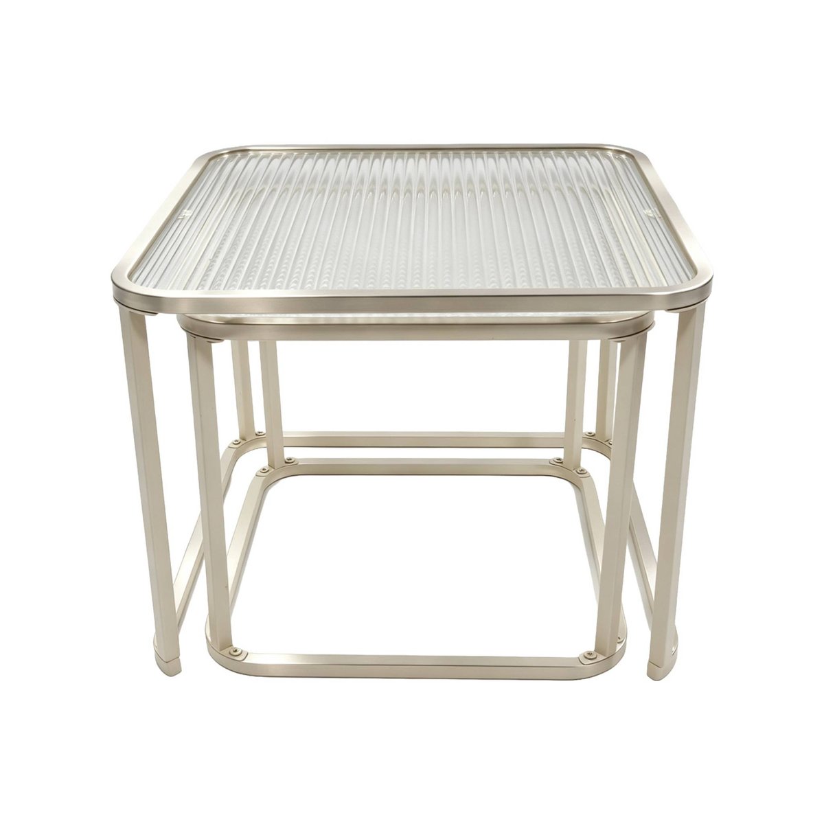 Tables gigognes métal et verre strié TANO ecru, SWEEEK