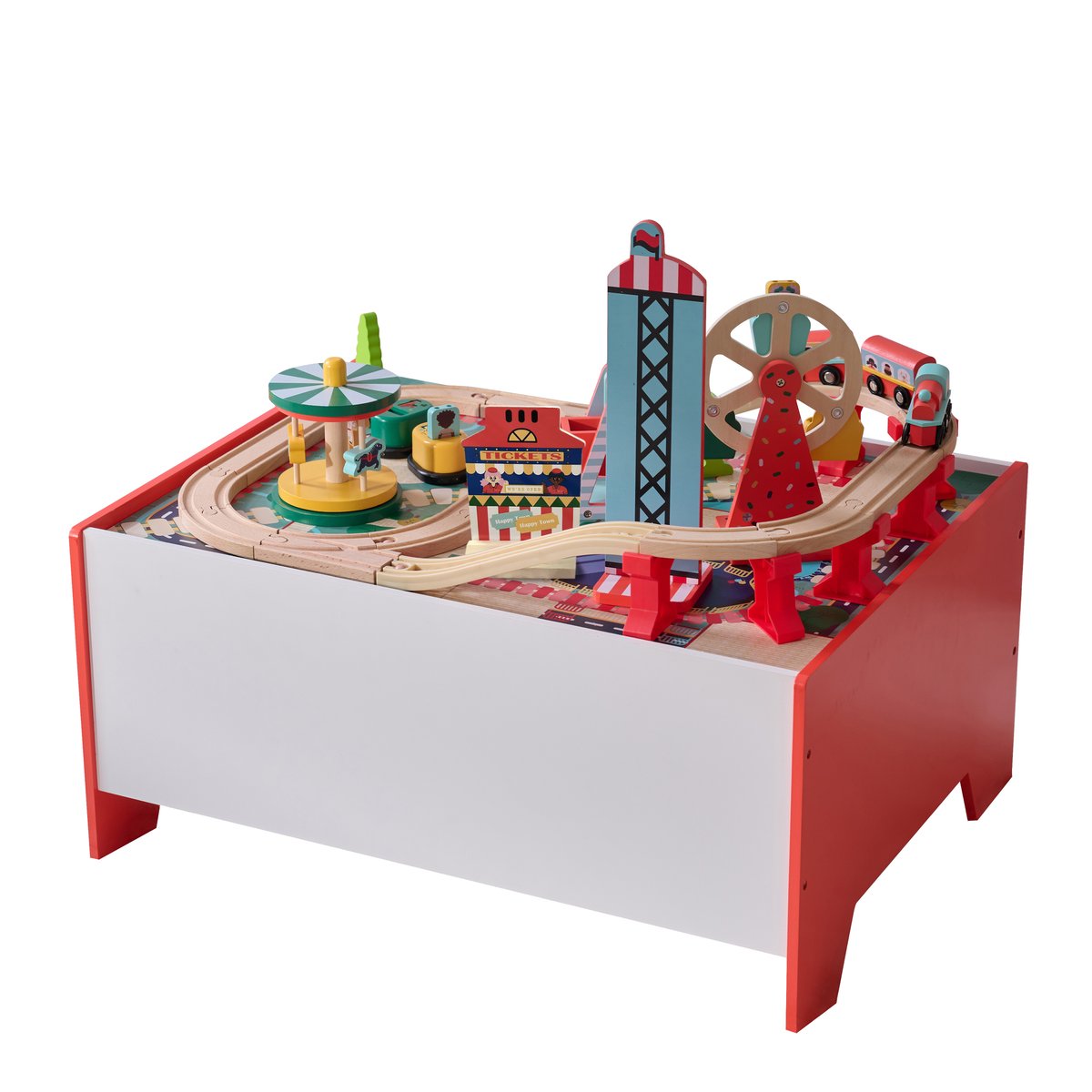Table de jeu en bois 6 mini-jeux + bac de rangement enfants couleur unique, TEAMSON KIDS
