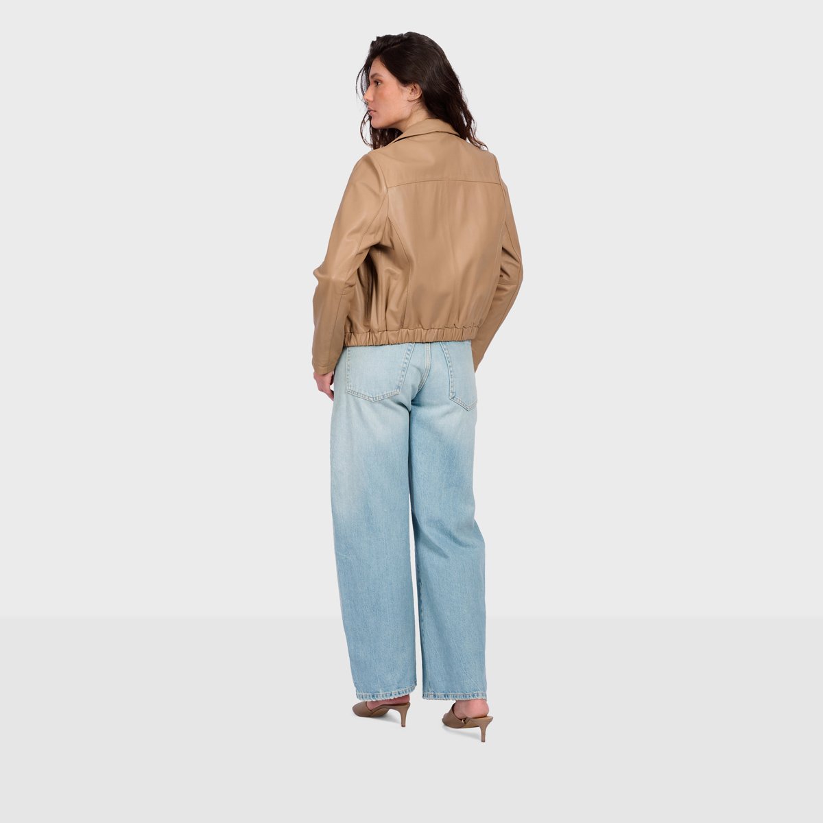 Veste en cuir à col chemise ODESSA noisette, OAKWOOD