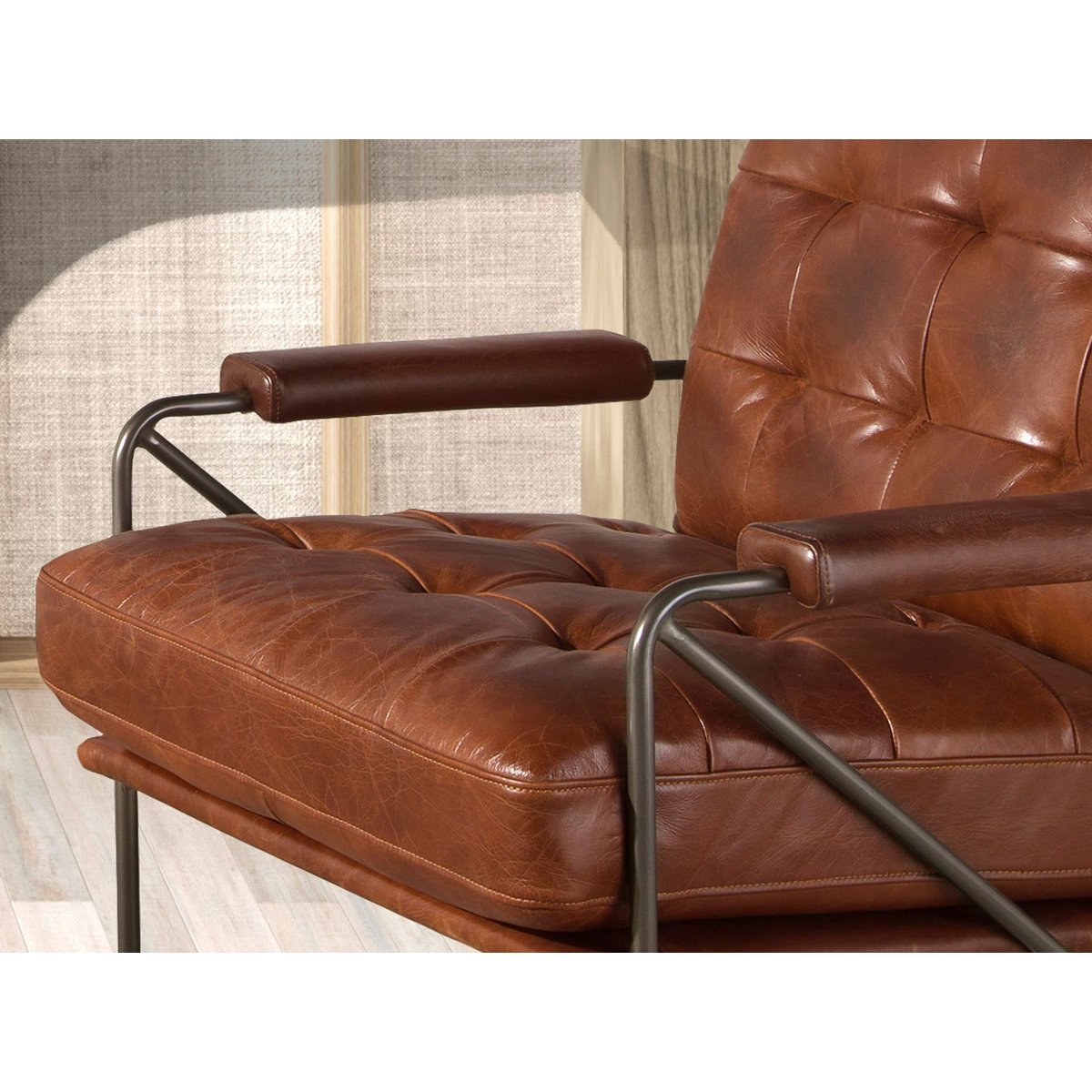 Fauteuil en cuir brun |acier foncé, ANGEL CERDA