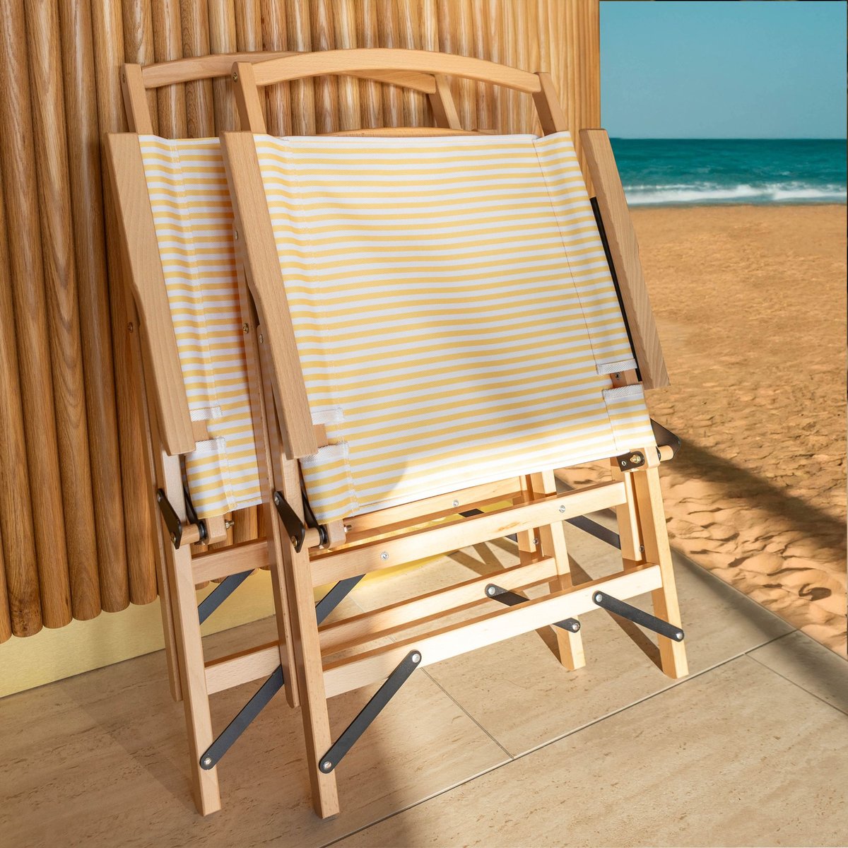 Chaise de plage en toile à rayures, PLAYA jaune, NOW'S HOME