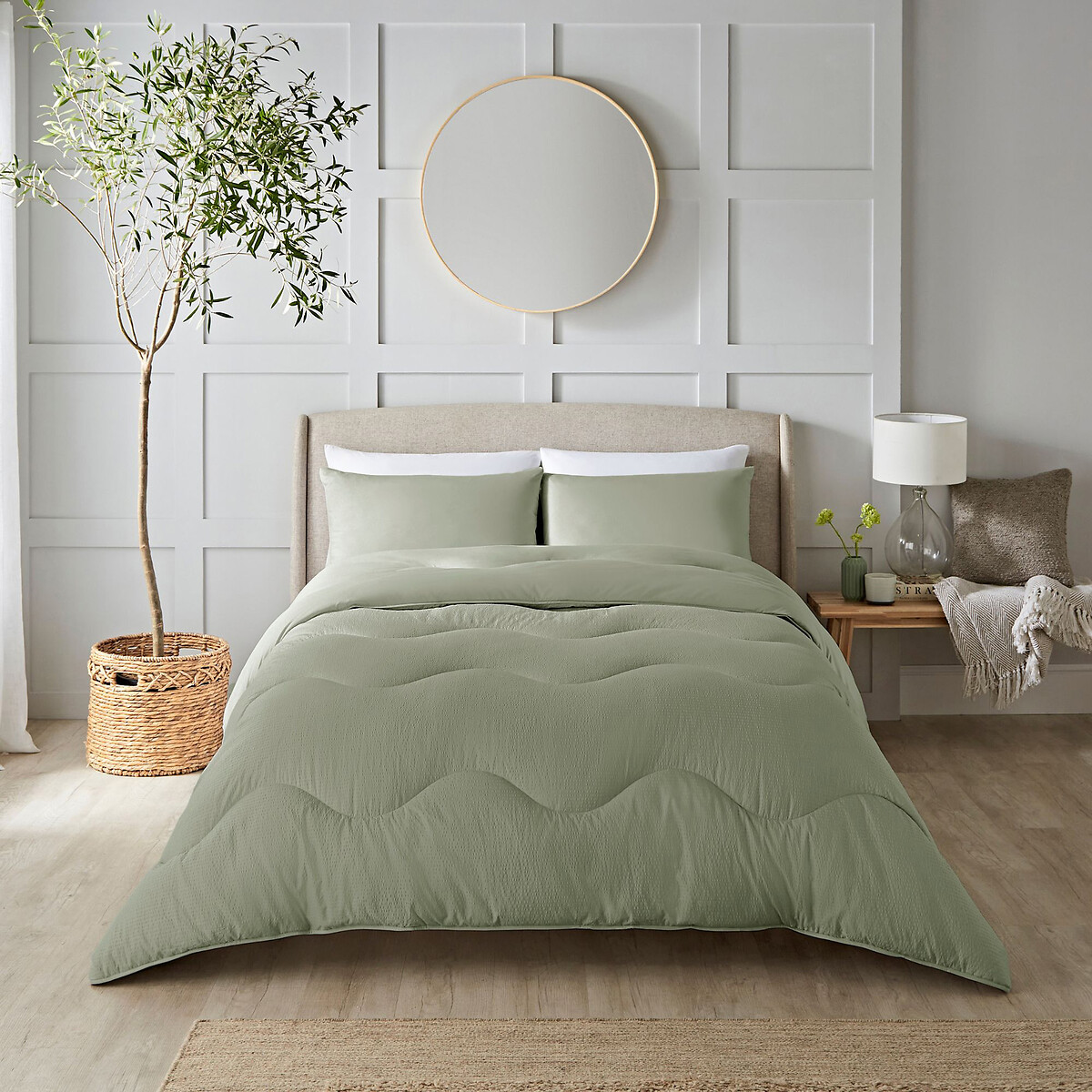 10.5 Tog Seersucker Coverless Duvet and Pillowcase Set olive, NIGHT LARK