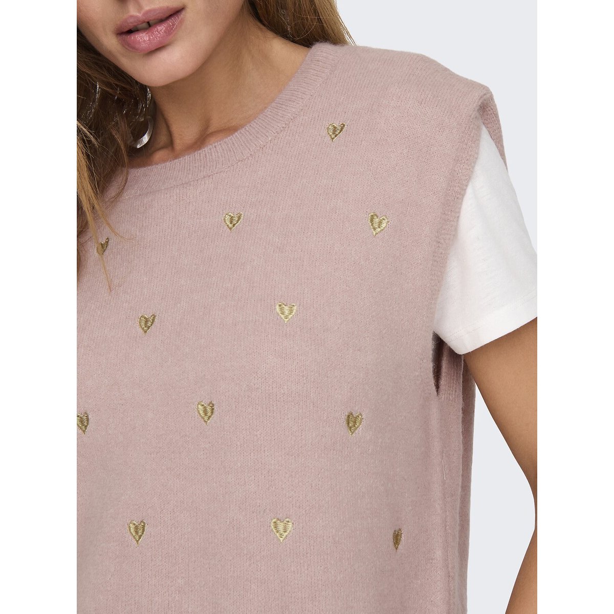 Pull col rond manches courtes rose, ONLY