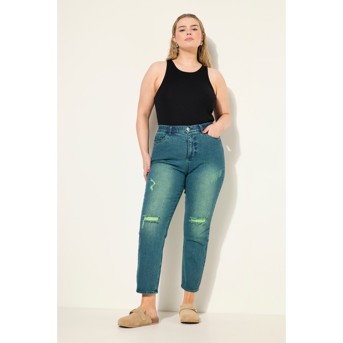 Jean mom à jambes larges et 5 poches bleu jean, STUDIO UNTOLD