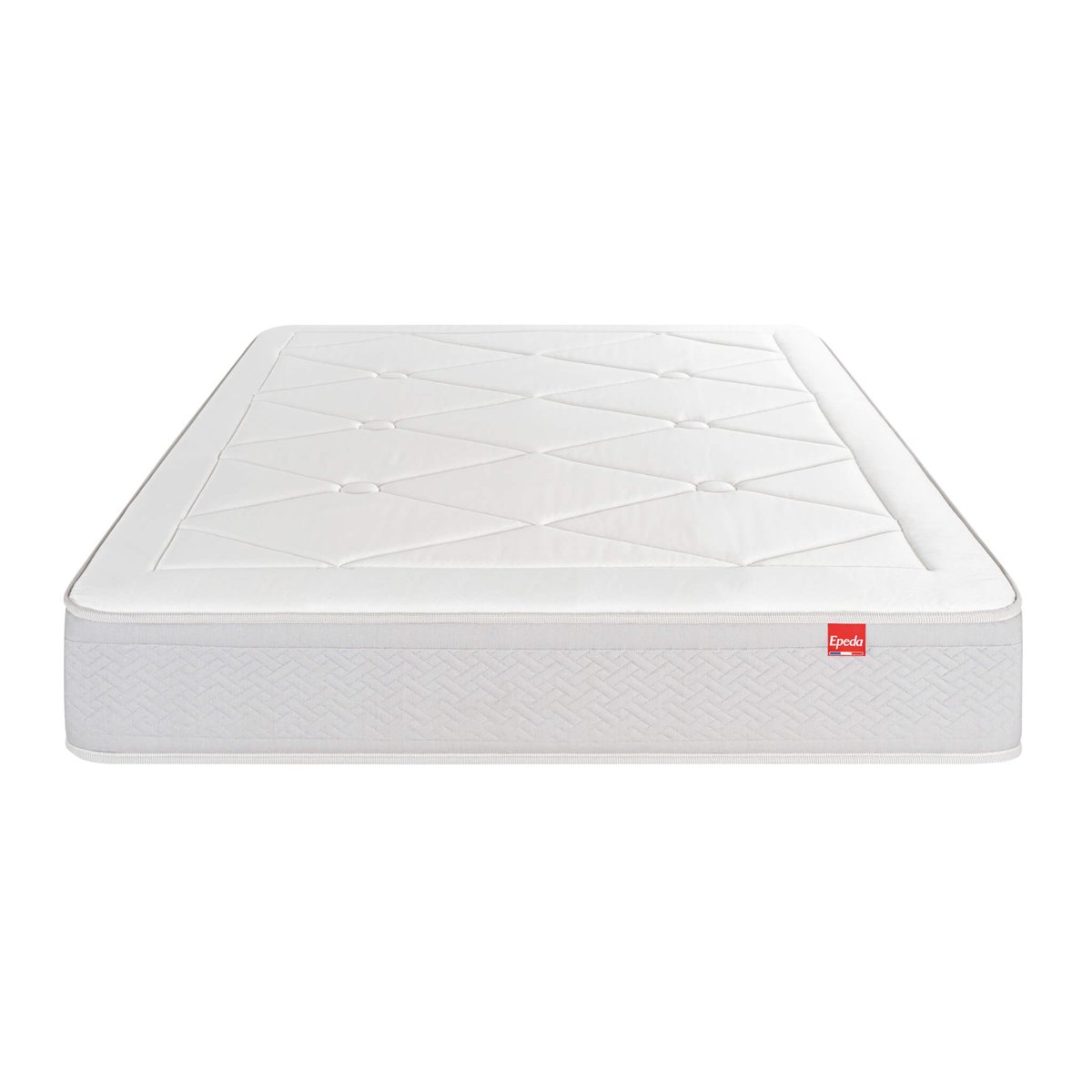 Ensemble literie matelas ressorts L’ÉCHAPPÉE, sommier Escale Ferme et pieds blanc, EPEDA