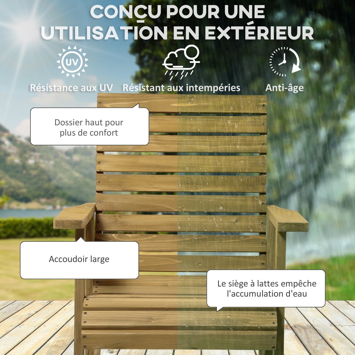 Fauteuil à bascule Bois de sapin Marron marron clair, OUTSUNNY