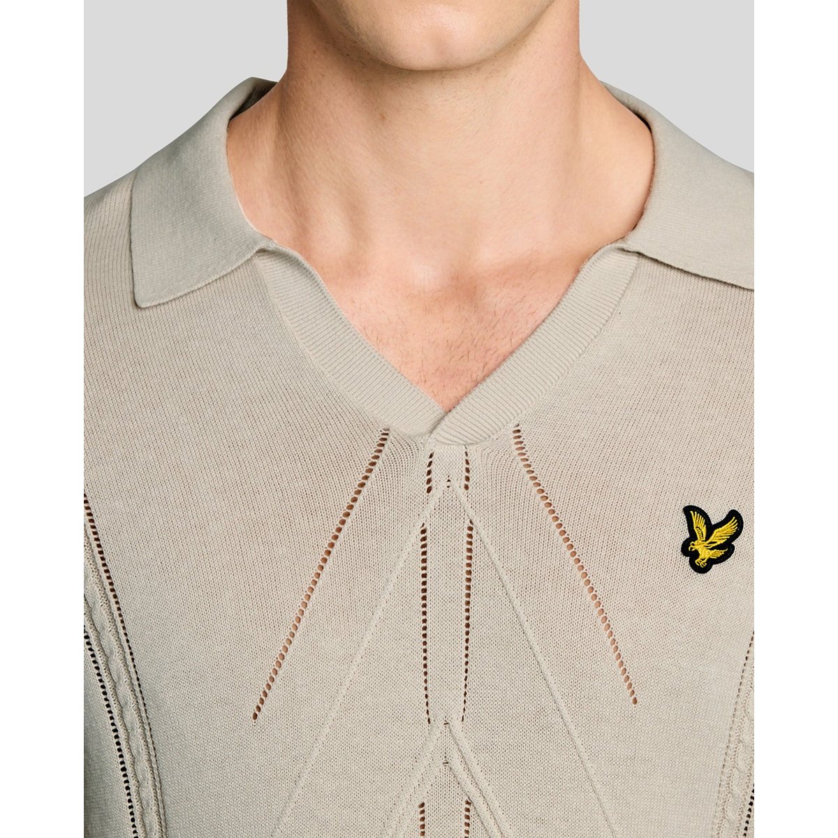 Polo col ouvert à losanges en maille blanc crique, LYLE & SCOTT