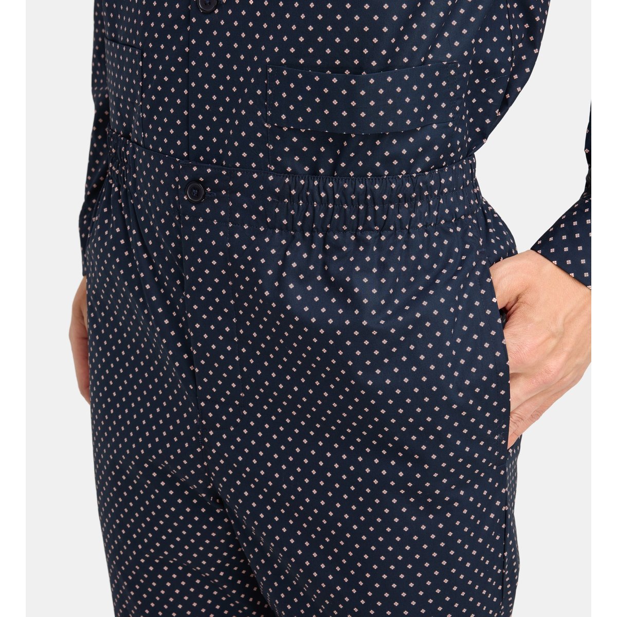 Pyjama long domo en popeline de coton bio bleu foncé, GALERIES LAFAYETTE