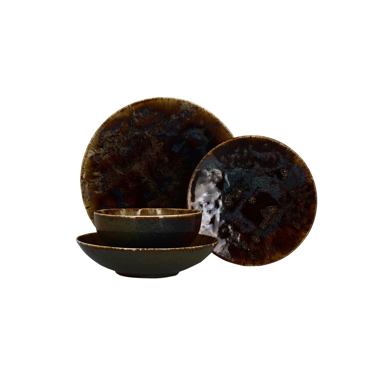 Lot de 6 assiettes à dessert en porcelaine 20cm, VOLCANO marron, NOVASTYL