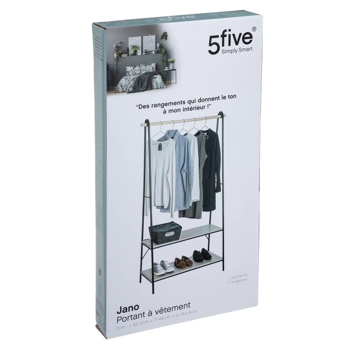 Portant à vêtements avec étagères en métal JANO noir, 5FIVE SIMPLY SMART