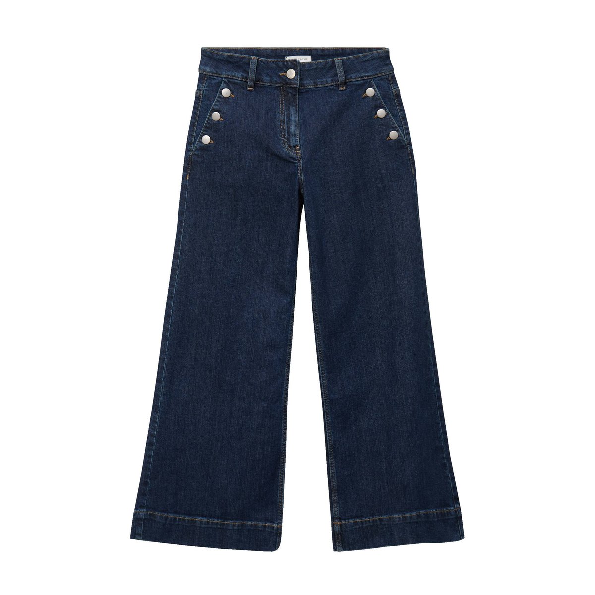 Jean wide leg cropped taille haute denim blue black, CACHE CACHE