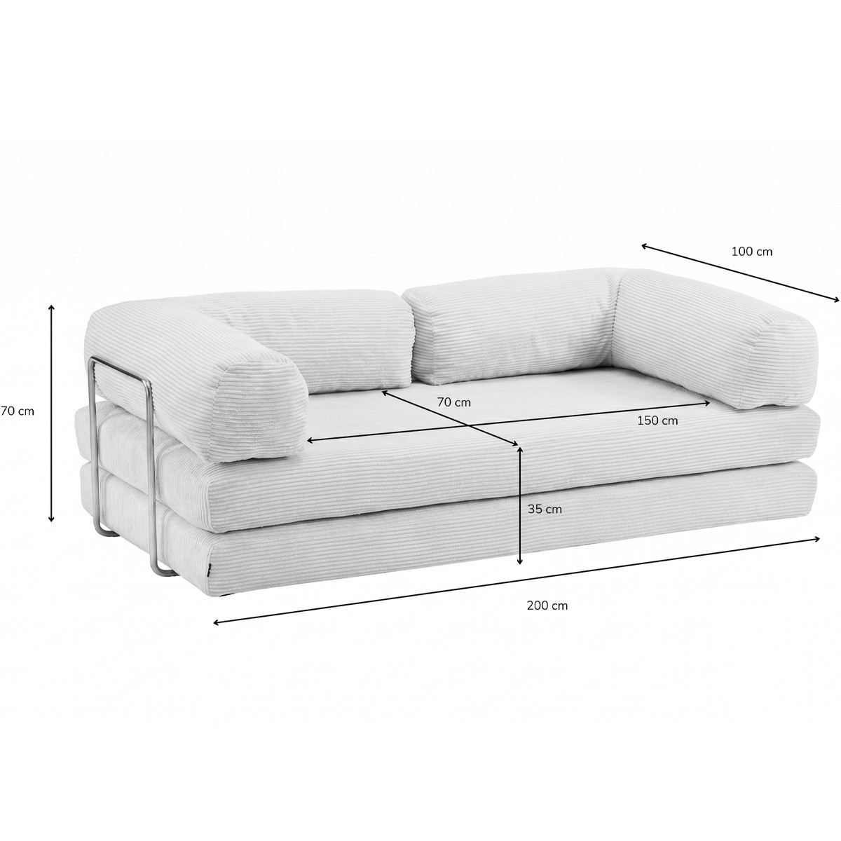 Canapé convertible compressé 3 places en velours côtelé - BUDDY beige, HOMIFAB