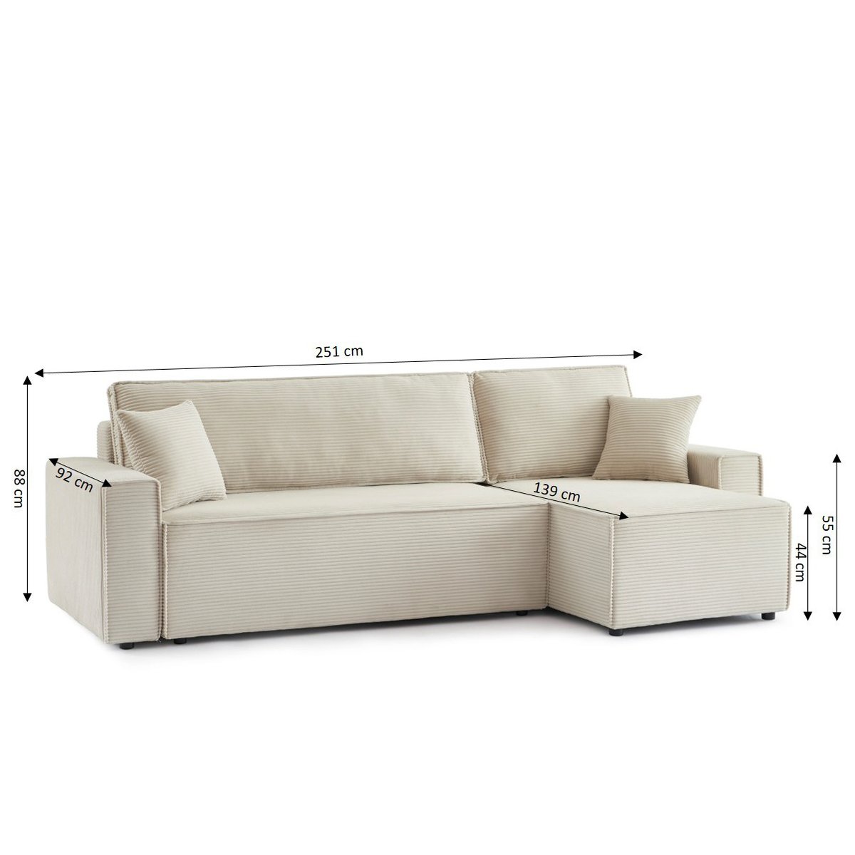 Canapé d'angle convertible velours ZOLA beige, BAÏTA