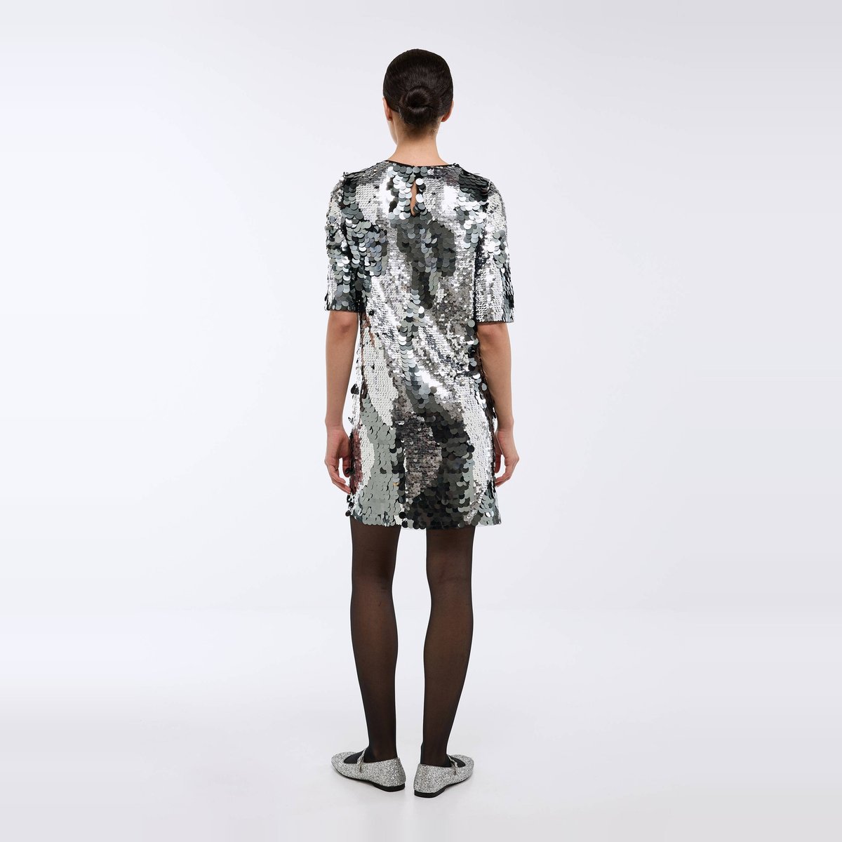 Robe courte unie sequins silver, MONOPRIX