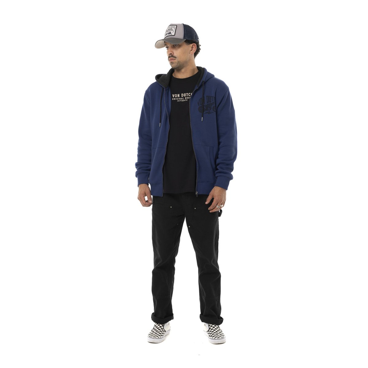 Sweat À capuche Zippé Free bleu roi/noir, VON DUTCH