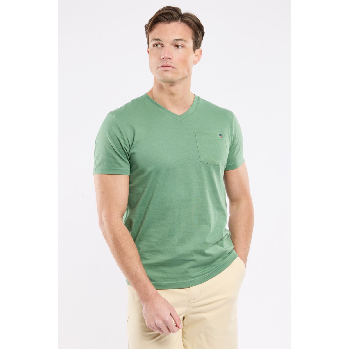 T-shirt col V en coton léger ivy, ARMOR-LUX