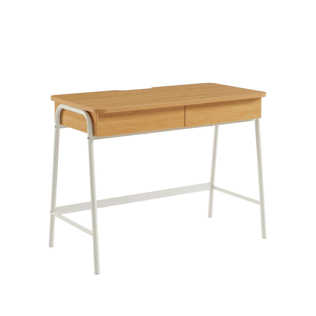 Bureau 2 tiroirs ESRA blanc et effet chêne, BAÏTA