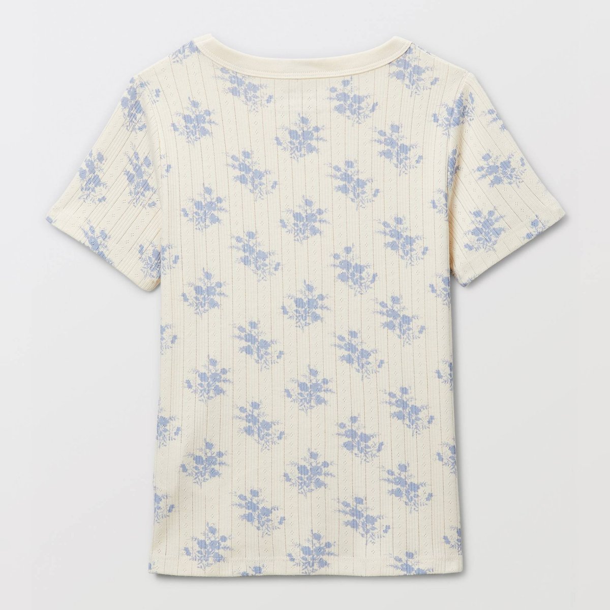 T-shirt en pointelle à imprimé fleuri butter cream, MONOPRIX