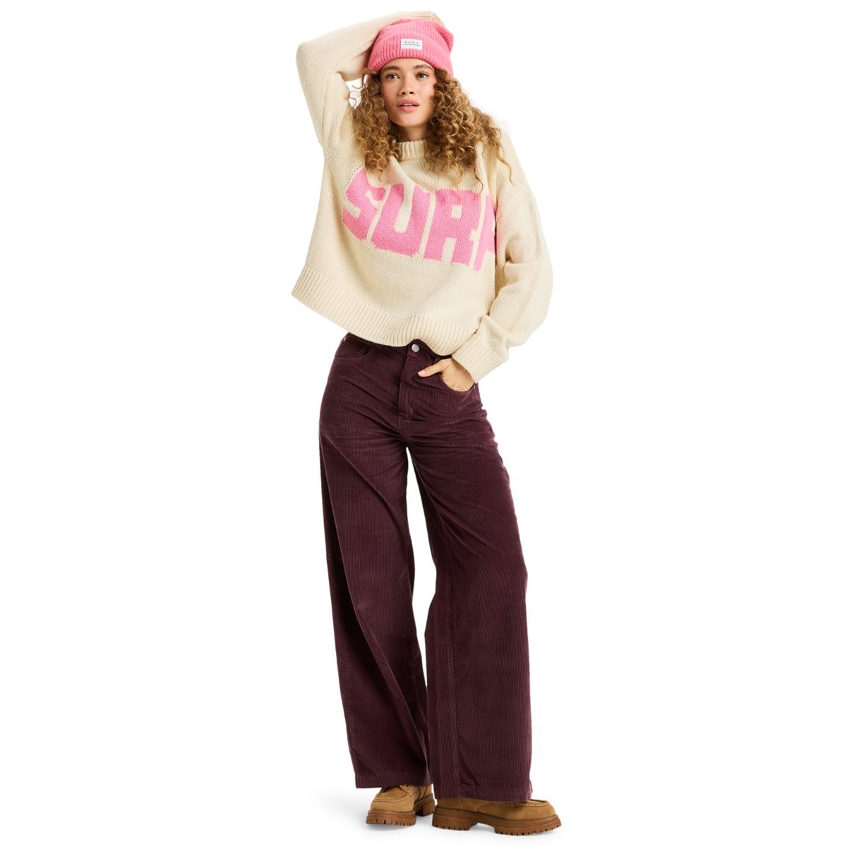 Pantalon ample en velours côtelé SURF ON CLOUD CORD. rouge huckleberry, ROXY