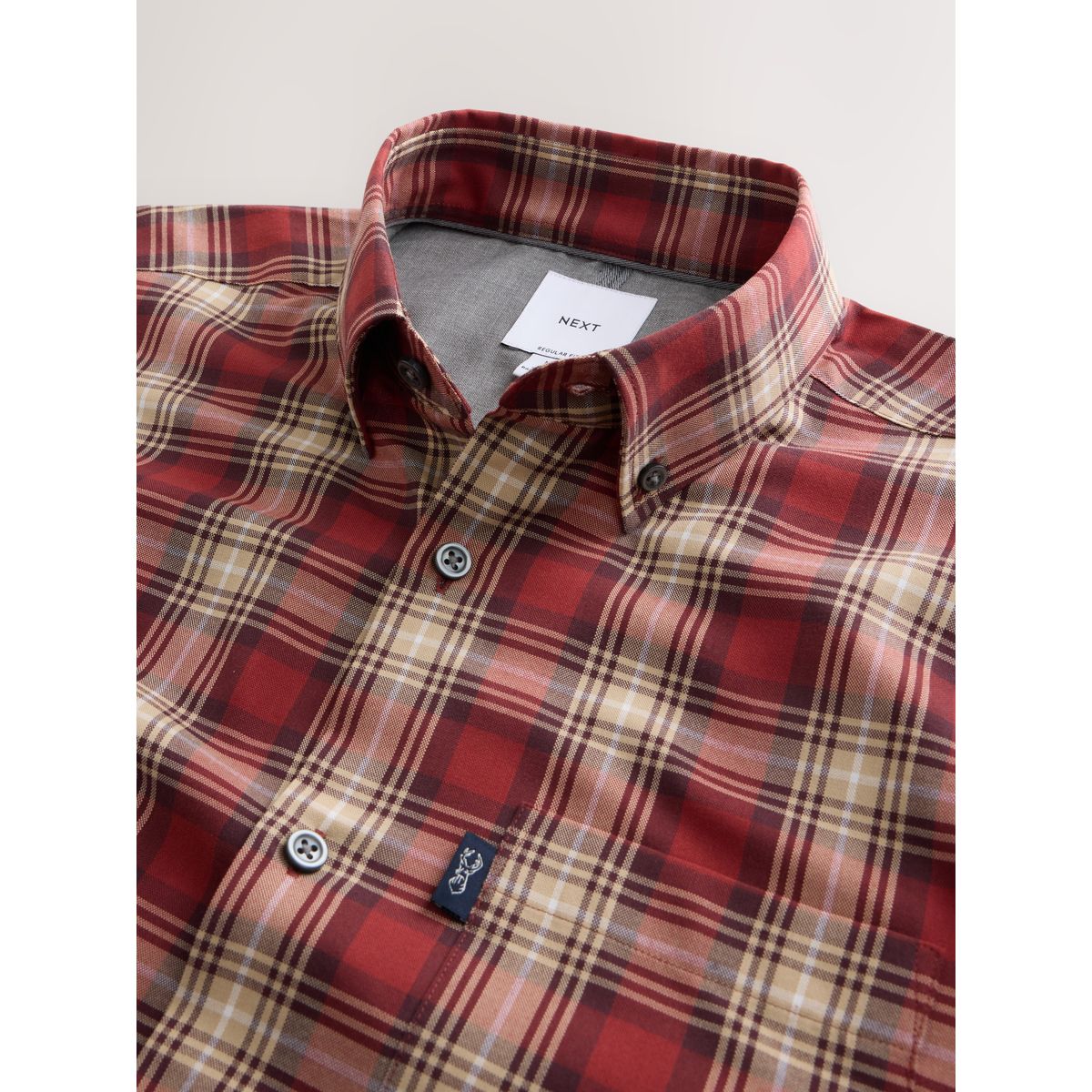 Chemise oxford standard boutonnée rouge à carreaux, NEXT