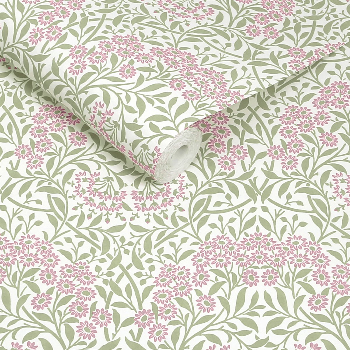 Papier peint fleuri Michaelmas Daisy Pink Cedar vert, rose, WILLIAM MORRIS AT HOME