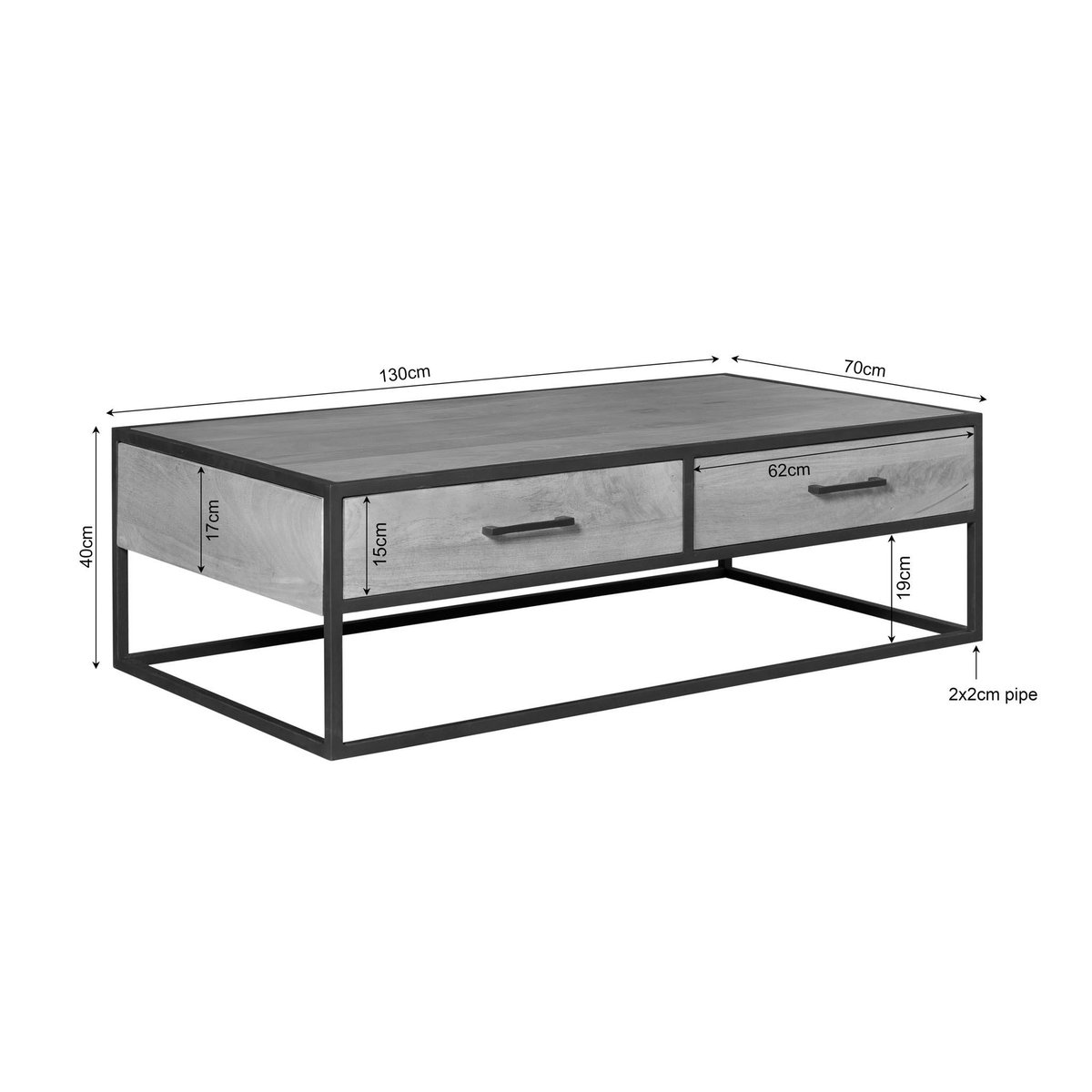 Table basse bois clair métal noir 4 tiroirs RIVANO bois naturel, PIER IMPORT