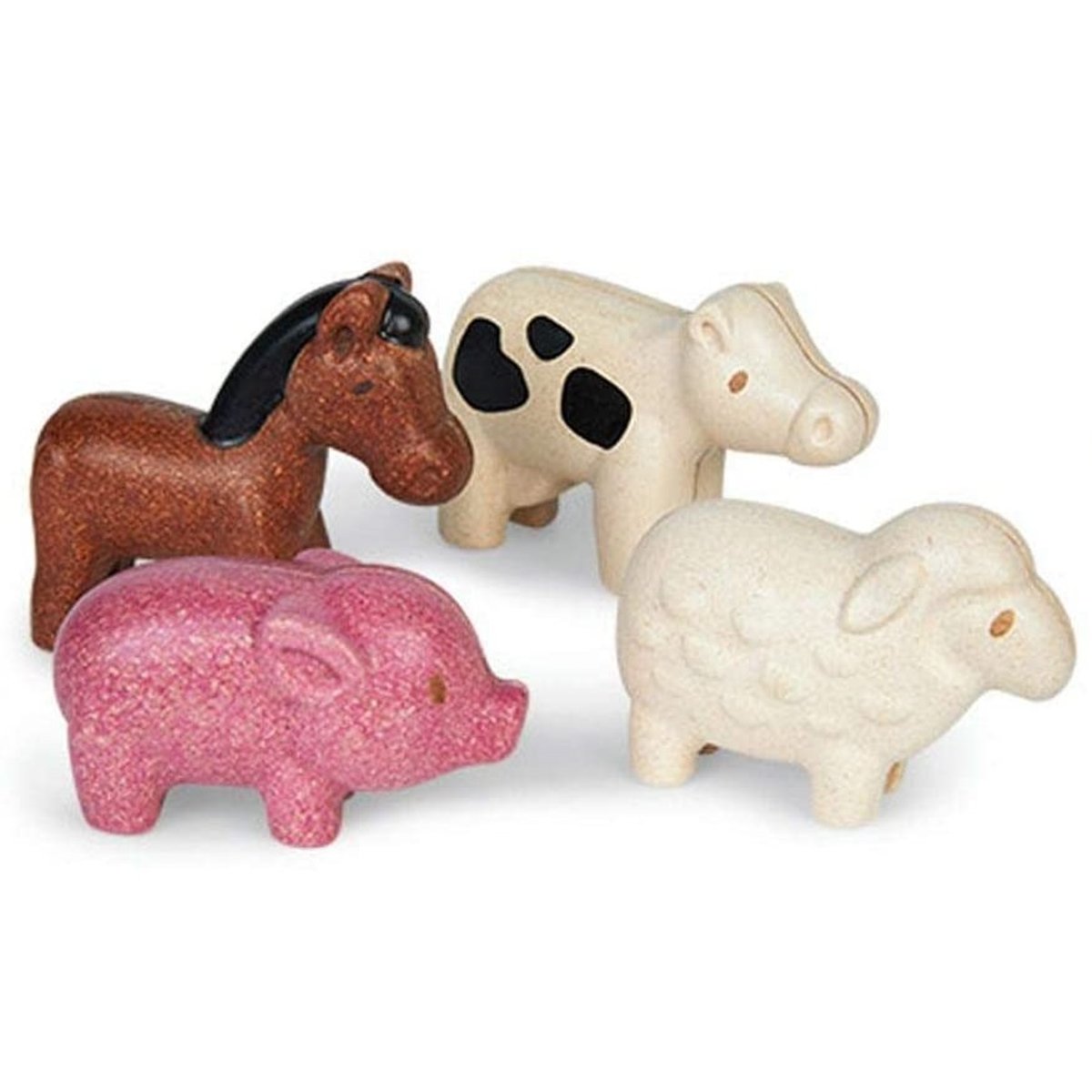 Lot de 4 figurines animaux de la ferme marron, blanc, rose, PLAN TOYS