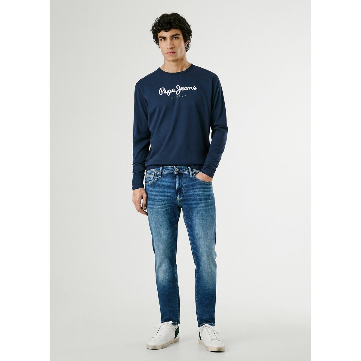 T-shirt col rond manches longues Eggo bleu marine, PEPE JEANS
