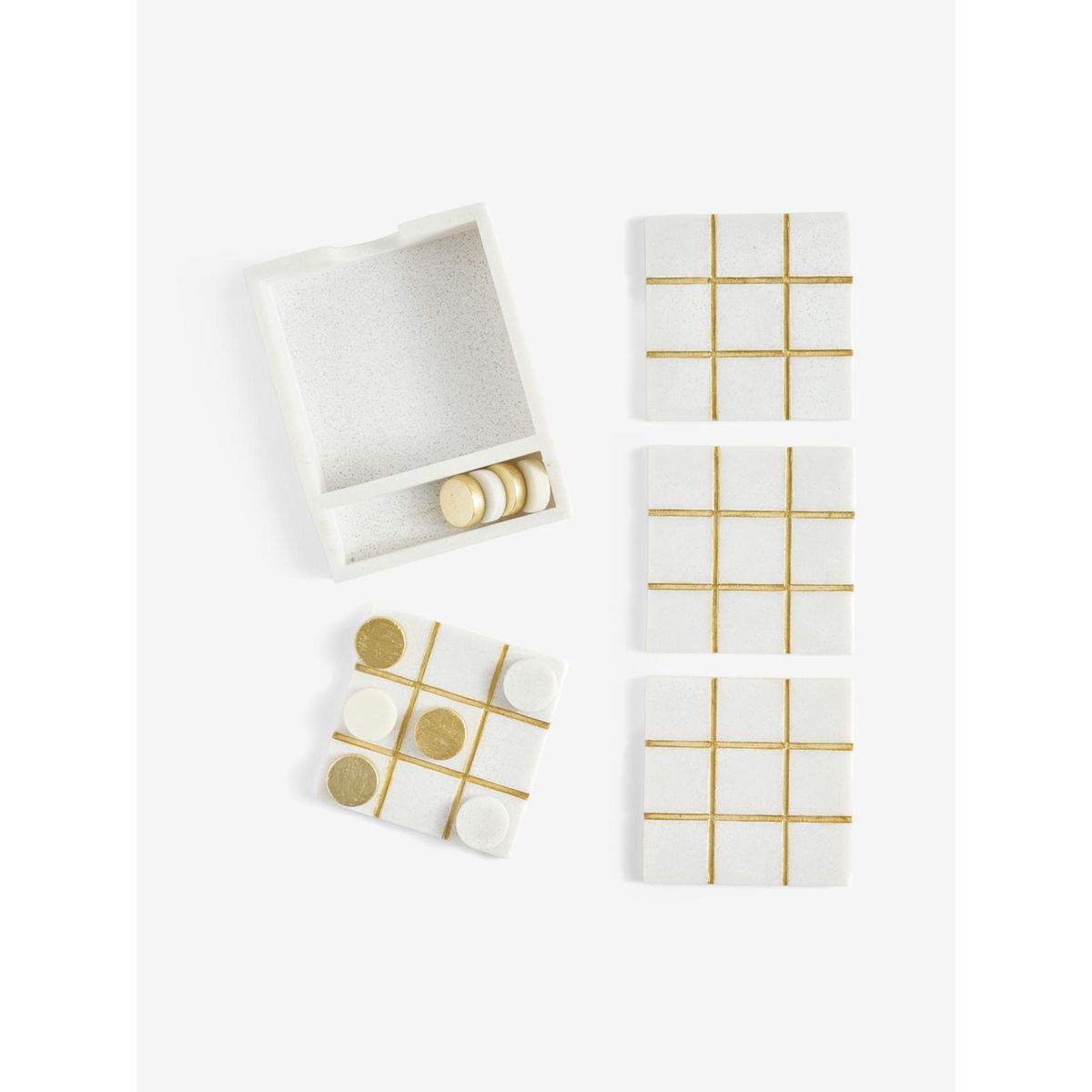 Lot de 4 sous-verres jeu morpion blanc/or, NEXT